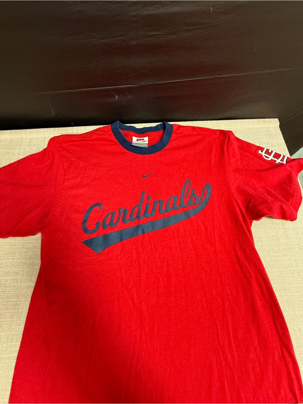 Nike Red Cardinals Short-Sleeve Shirt with Navy Script